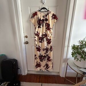 Abercrombie & Fitch Cream Midi Dress with Burgundy Floral Print